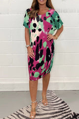 Crew™ - Mångfärgad T-Bar-klänning med tryck och överdimensionerad utformning